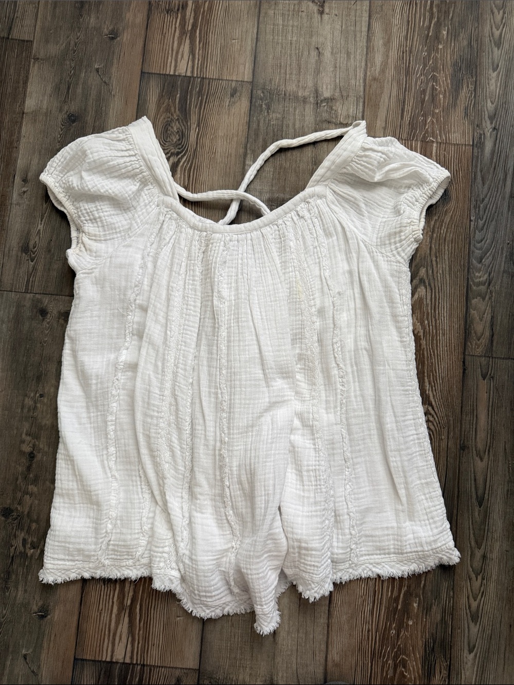 Free People White Gauze Drawstring Top with Metal Tag